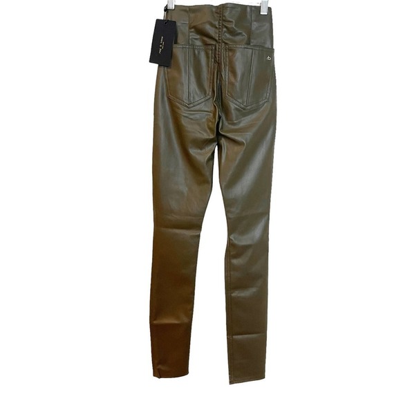 New RAG & BONE Army Green Nina Faux Leather Pull On Skinny Pant Size XXS - Picture 7 of 11